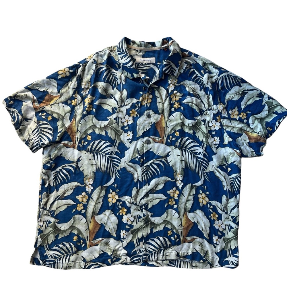 Tommy Bahama 100% Silk Shirt Mens 2XB Hawaiian Button Up Floral Camp